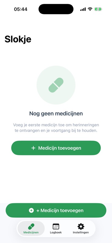 Slokje medication overview screen in the iOS simulator