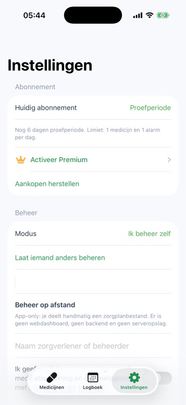 Slokje settings screen in the iOS simulator